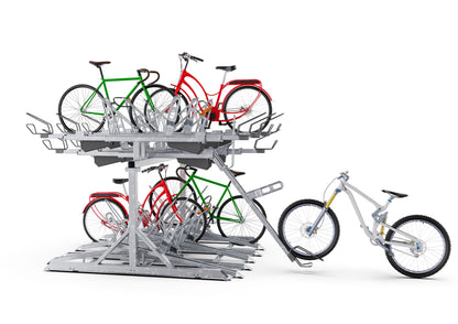 Doppelstock-Fahrradparkanlagen sind die ideale Lösung für eine platzsparende und effiziente Fahrradabstellung in stark frequentierten Bereichen. Ob an Bahnhöfen, Schulen, Unternehmen oder in urbanen Wohnanlagen – mit einer Fahrrad Doppelstockparkanlage lassen sich doppelt so viele Fahrräder auf gleicher Fläche sicher unterbringen. Durch die Nutzung von zwei Ebenen wird vorhandener Raum optimal ausgenutzt, was besonders in Städten mit begrenzten Stellflächen von großem Vorteil ist.

Moderne Doppelstockparker